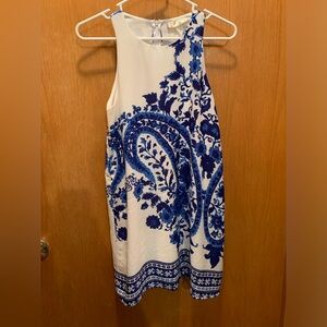 Elegant Blue and White Floral Dress